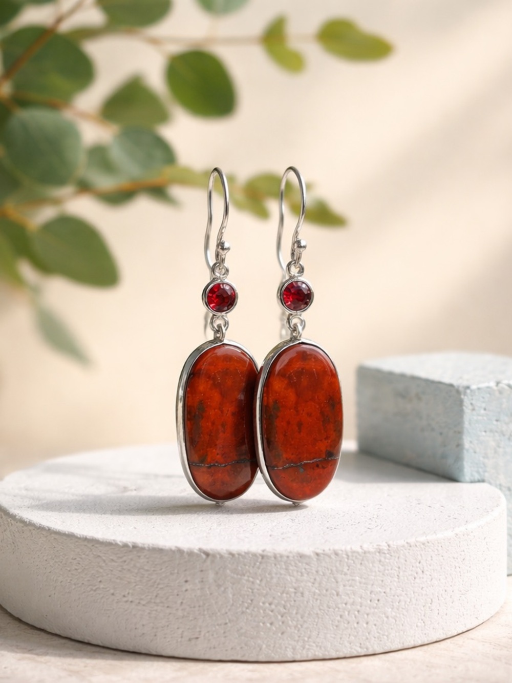 NEW! Red Moss Agate & Garnet Earrings